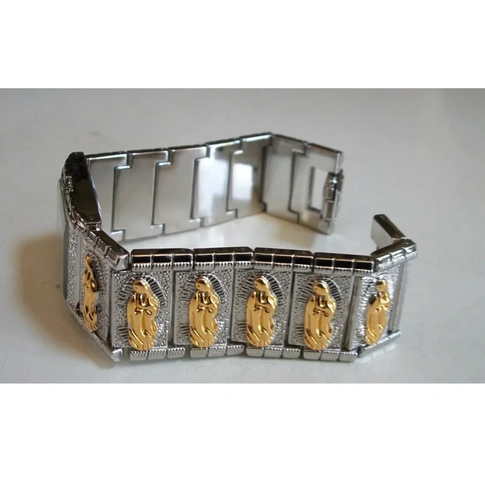 MEN'S SILVER & GOLD FINISH NUGGET STYLE VIRGIN MARY GUADALUPE FASHION WATCH